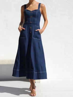 Débardeurs à col en cœur, jeans à boutons et poches, robes midi