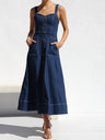 Débardeurs à col en cœur, jeans à boutons et poches, robes midi