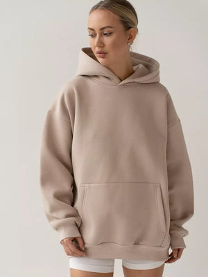 Liber Autumn women's pocket solid color pullover long sleeve two-piece suit