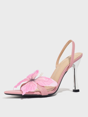 Pink 3D Butterfly Pointed-toe High-heeled Sandals