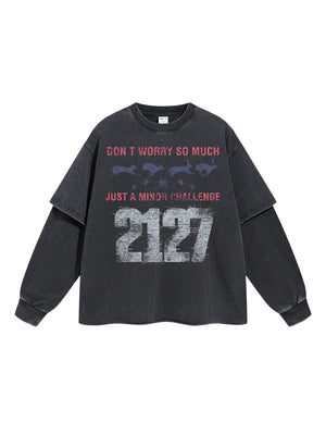 Digital Printing Washing And Aging Fake Two Pieces Yabi Long T-shirt