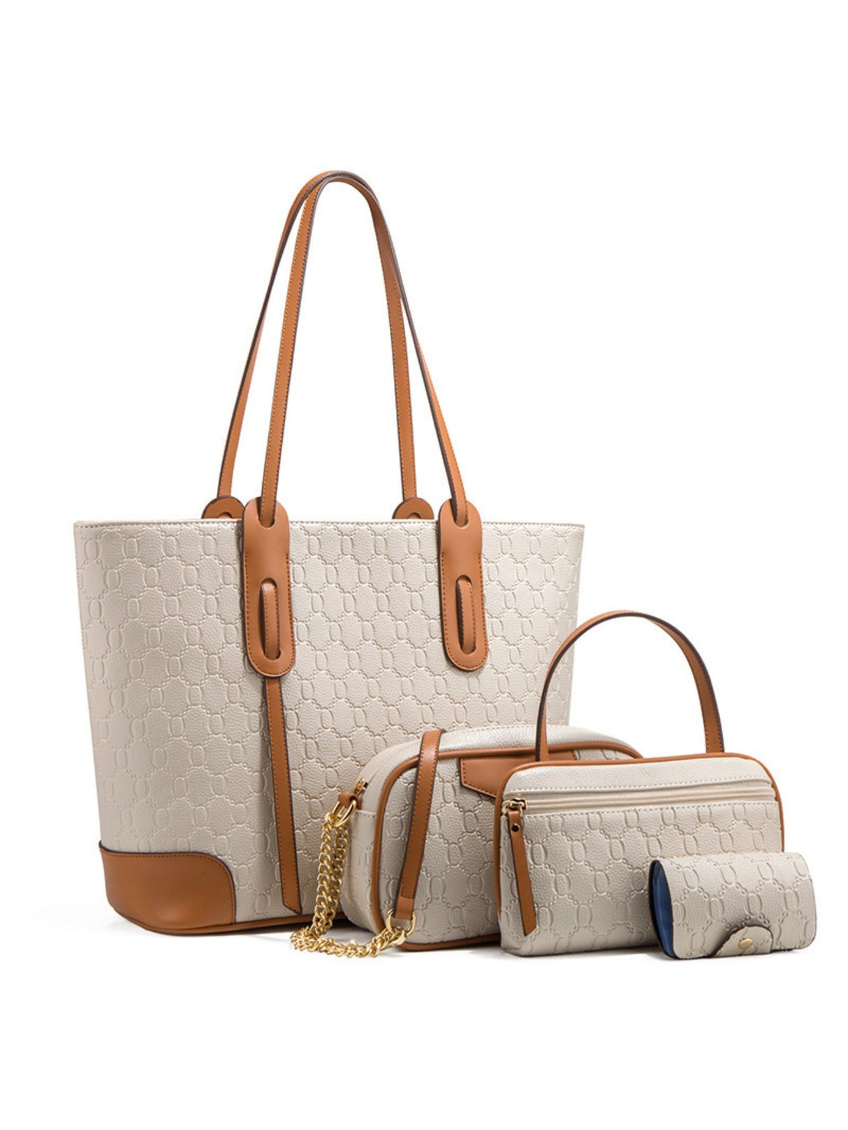Trendy Embossed Tote Bag 4-Piece Set