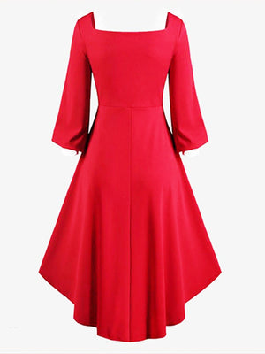 Christmas Plush Splicing Buttons Solid Color Midi Dresses