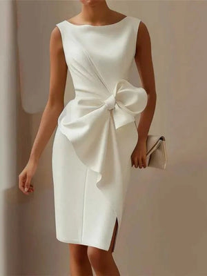 Ärmellose Business-Minikleider mit Schleife, Kapitänsschlitz und Bandage-Schleife