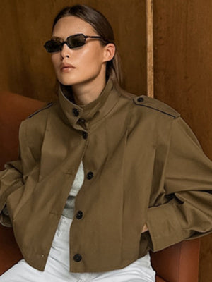 Liber Autumn Women's Buttons Solid Color Trench Coats