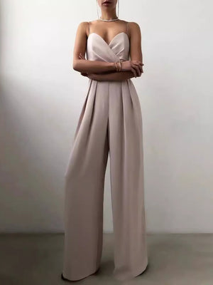 Minimalist Jumpsuit With Suspenders, Cinched Waist, Straight Leg, And Floor-length