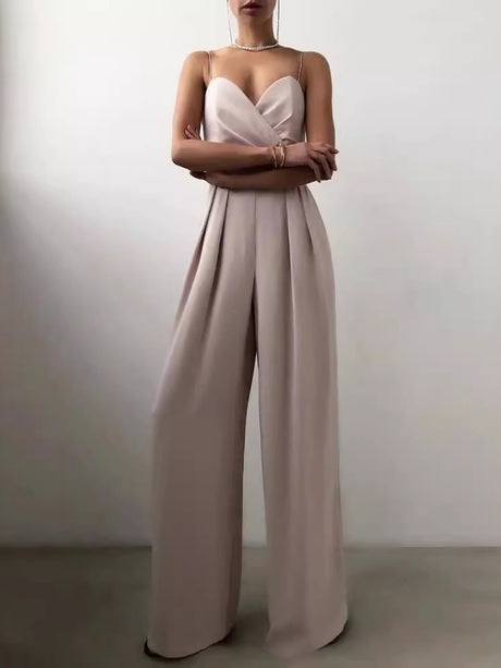 Minimalist Jumpsuit With Suspenders, Cinched Waist, Straight Leg, And Floor-length