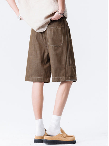 Retro Patchwork Color-blocked Tooling Five Points Shorts