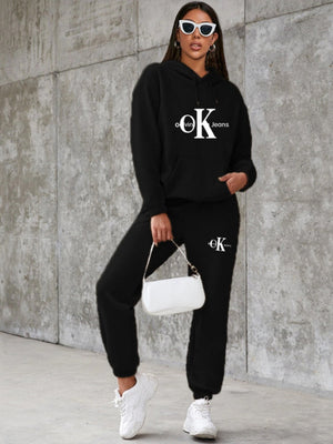 Sports Printed Hoodies Sweatpants 2-piece Sets