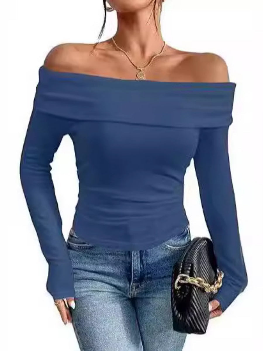 T-shirts basiques à manches longues, coupe ajustée et épaules dénudées