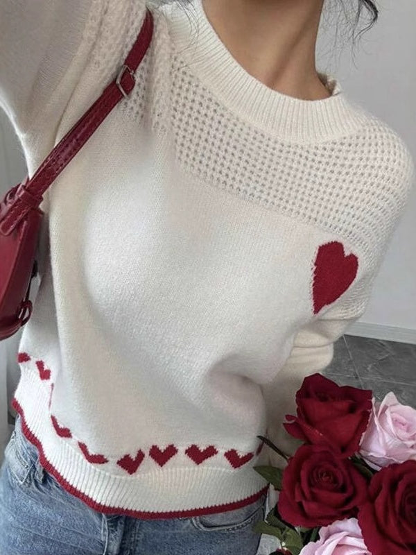 Heart pattern Crew Neck Sweaters