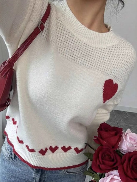 Heart pattern Crew Neck Sweaters