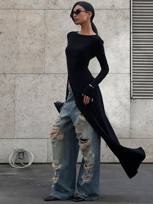 Liber Autumn Women's Slit Solid Color Jeans