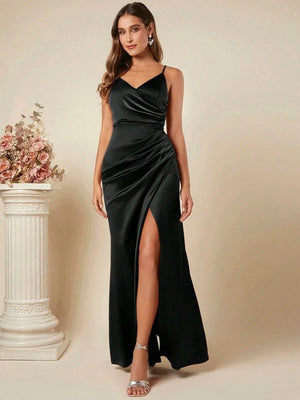 Satin Suspenders Pleated Maxi Dresses