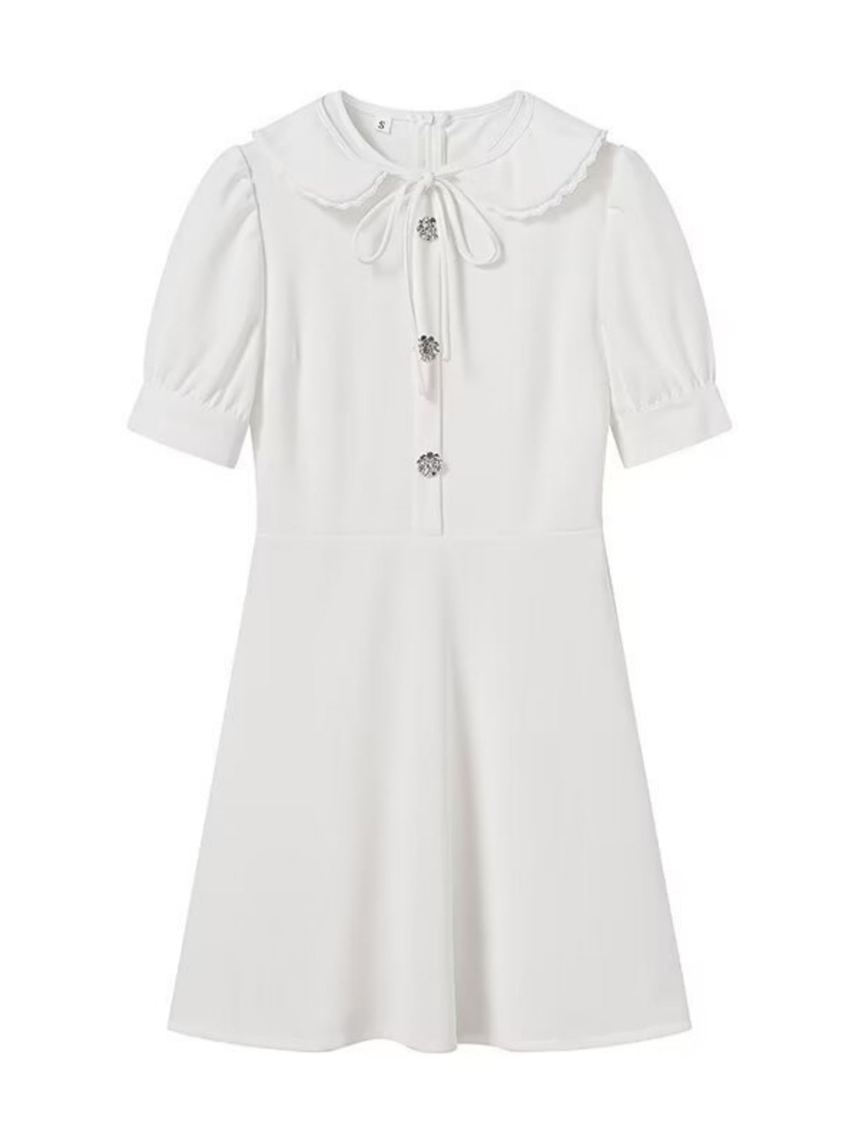 Color-blocked Detachable Peter Pan Collar Buttons Short Sleeves Mini&Short Dresses