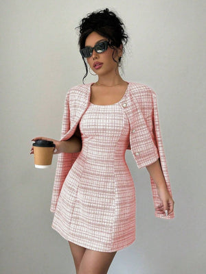 Ensembles 2 pièces veste courte à simple boutonnage et robe cintrée