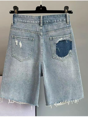 Rhinestone Frayed Denim Shorts