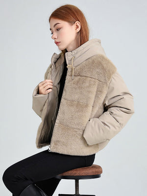 Fur Hooded Button Short Down Jacket Thickened Coat