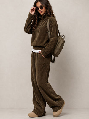 Corduroy Comfortable Casual Loose Straight Leg Pants And Sweatshirt Set