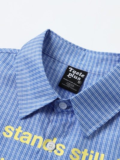 Hip Hop Letter Printed Plaid Loose-fit Shirts