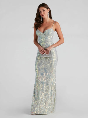 Liber Autumn women's sequins V-neck suspender long dress