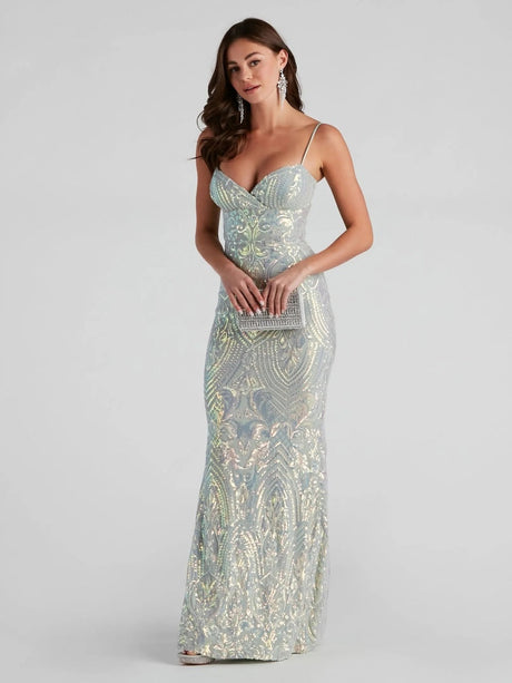 Liber Autumn women's sequins V-neck suspender long dress