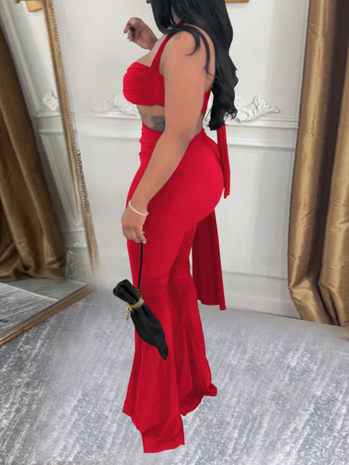 Pleated Ribbons Strapless Lace-up Pants 2-piece Sets