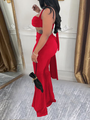 Pleated Ribbons Strapless Lace-up Pants 2-piece Sets