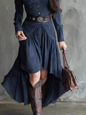 Suede High-waisted Maxi Dress With A Belt