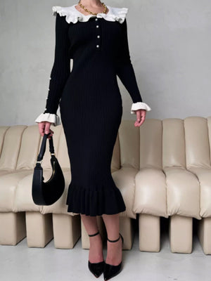 Robes maxi à boutons de revers côtelés et color-block