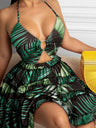 Hollow Halter Ruffle Cake Skirt Mini&Short Dresses