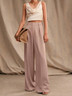 Pleated Wide-leg Pants High Waist Loose Straight Slim Suit Trousers