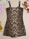 Liber Leopard Print Sequins Leopard Print Jumpsuits&Bodysuits