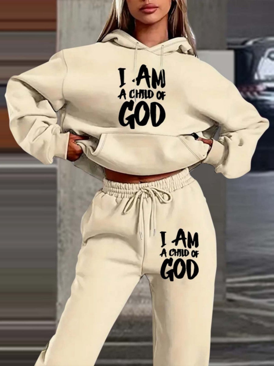 Letter Printed Plush Hoodies Sweatpants 2-piece Sets