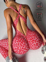 Leopard Print Cross Link Seamless Yoga Clothes Fitness Jumpsuits