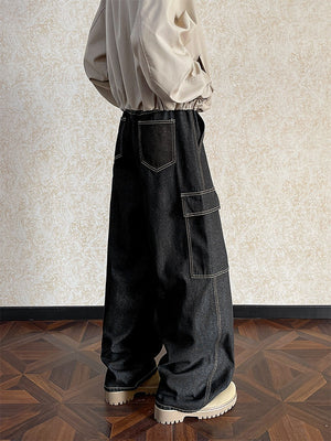 Black Multiple Pockets Straight Jeans