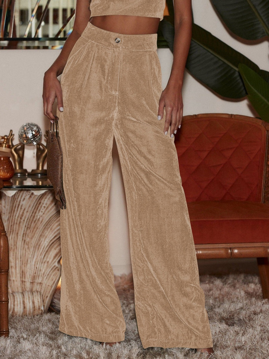Straight-leg Velvet Pocket Button Trousers