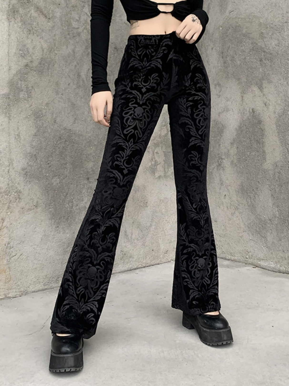 Y2K Embossed Velvet High-waisted Flared Pants Slimming Pants