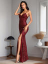 Sequins Slit Sexy Camisoles Formal Dress Maxi Dresses