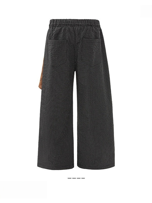 Baggy Removable Handkerchief Contrasting Colors Plaid Loose Pants