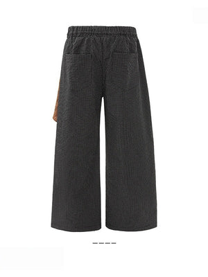 Baggy Removable Handkerchief Contrasting Colors Plaid Loose Pants