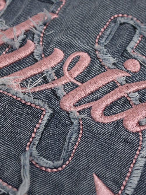 Patches Embroidery Gradient Personality Denim T-shirt