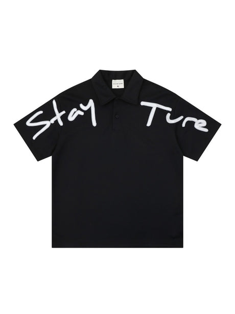 Letter Embroidery Ins Loose-fit POLO Shirt