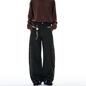 Retro Beaded Canvas Arc Machete Deconstruction Wide-leg Pants