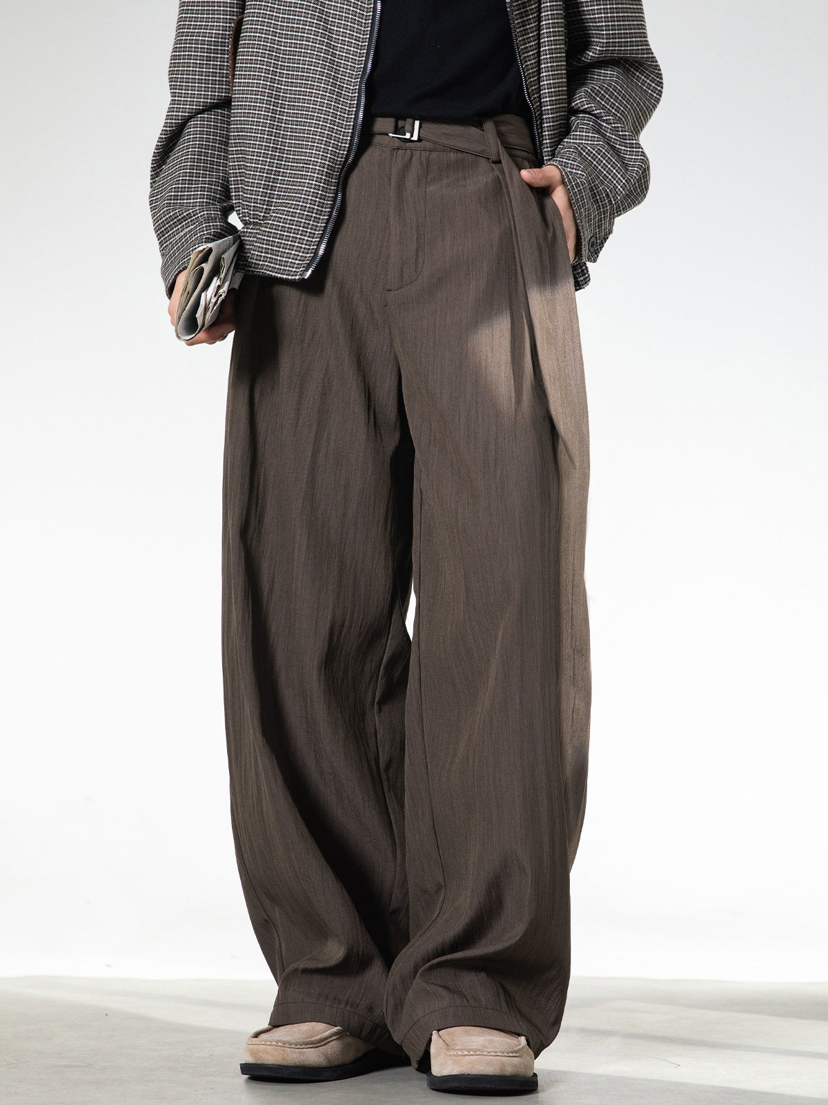 Micro-wrinkle Skin Adjustable Belt Straight-fit Dress Pants