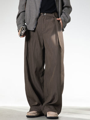 Micro-wrinkle Skin Adjustable Belt Straight-fit Dress Pants