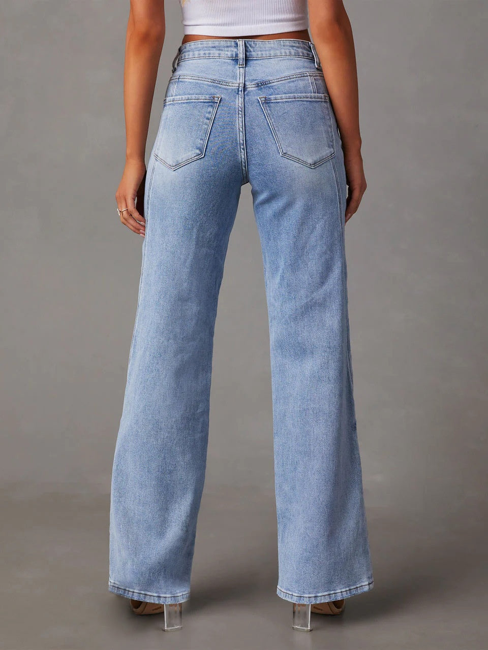 Splicing Wide-leg Pocket Jeans