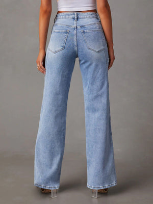 Splicing Wide-leg Pocket Jeans