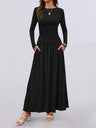 Liber Spring Women's Pocket Solid Color Maxi Dresses