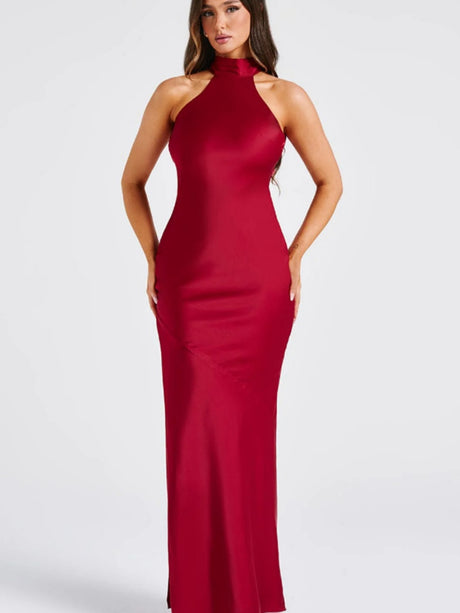 Halter Slits Satin Maxi Dresses